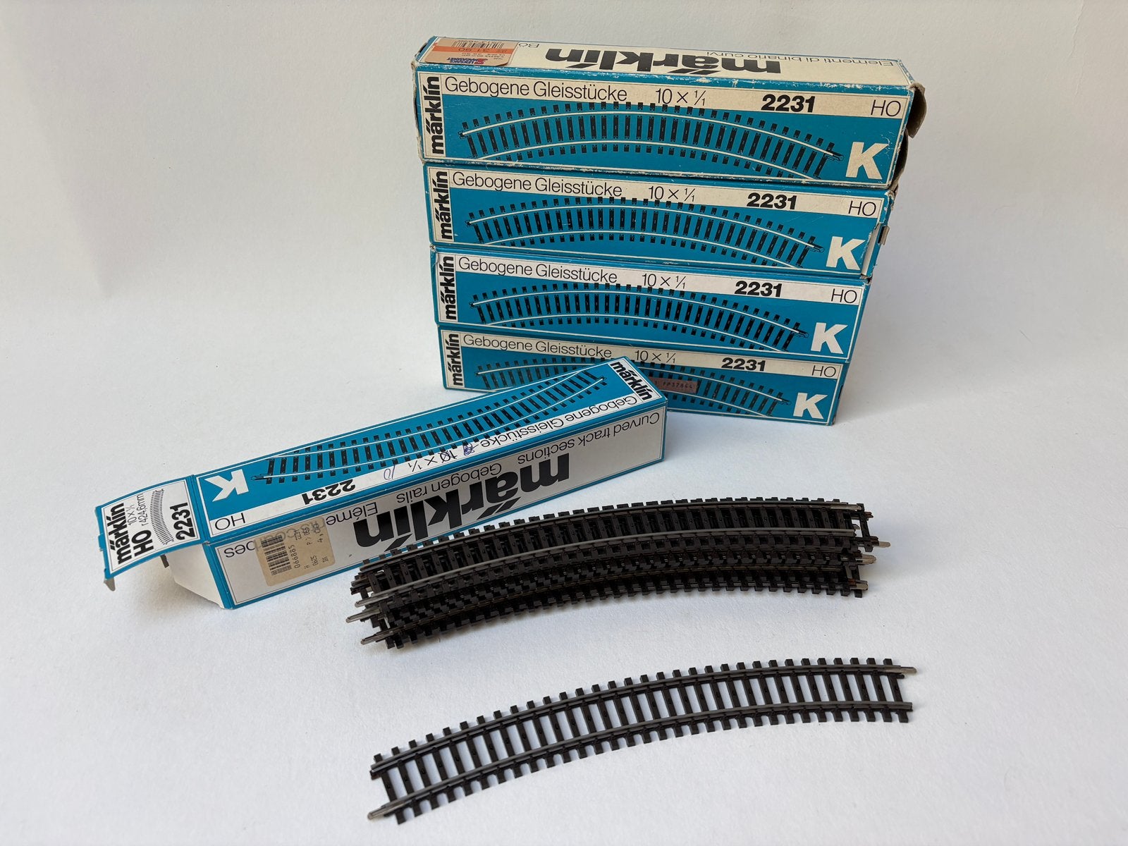 50 Stuks K-rail Marklin H0 2231 gebogen rail Radius 424,6 mm, Wisselstroom, Verzenden, Rails, Zo goed als nieuw