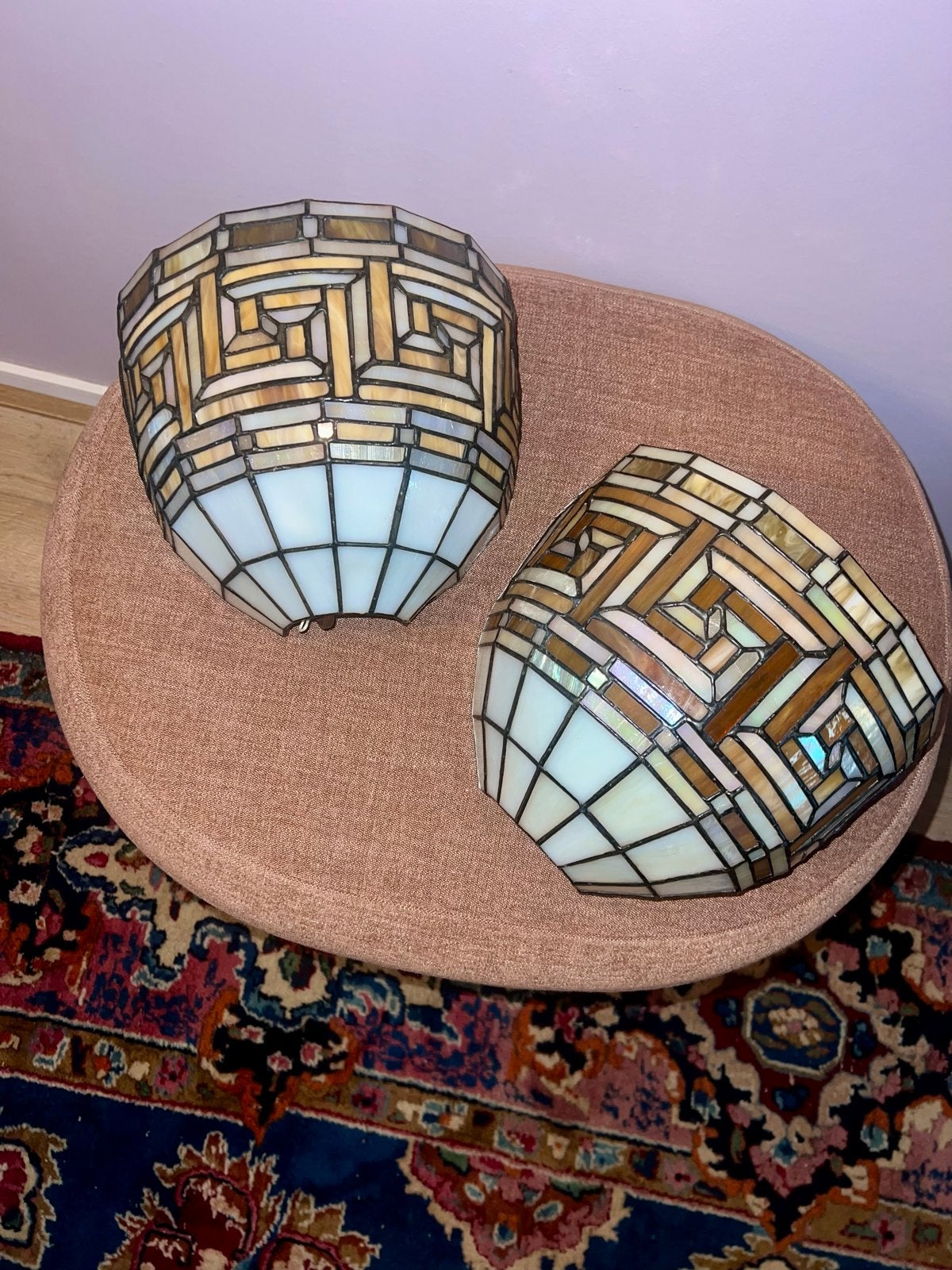 Vintage Parelmoer Glas-in-lood Wandlampjes - Set van 2, Gebruikt, Lisa, Meerkleurig, Ophalen of Verzenden
