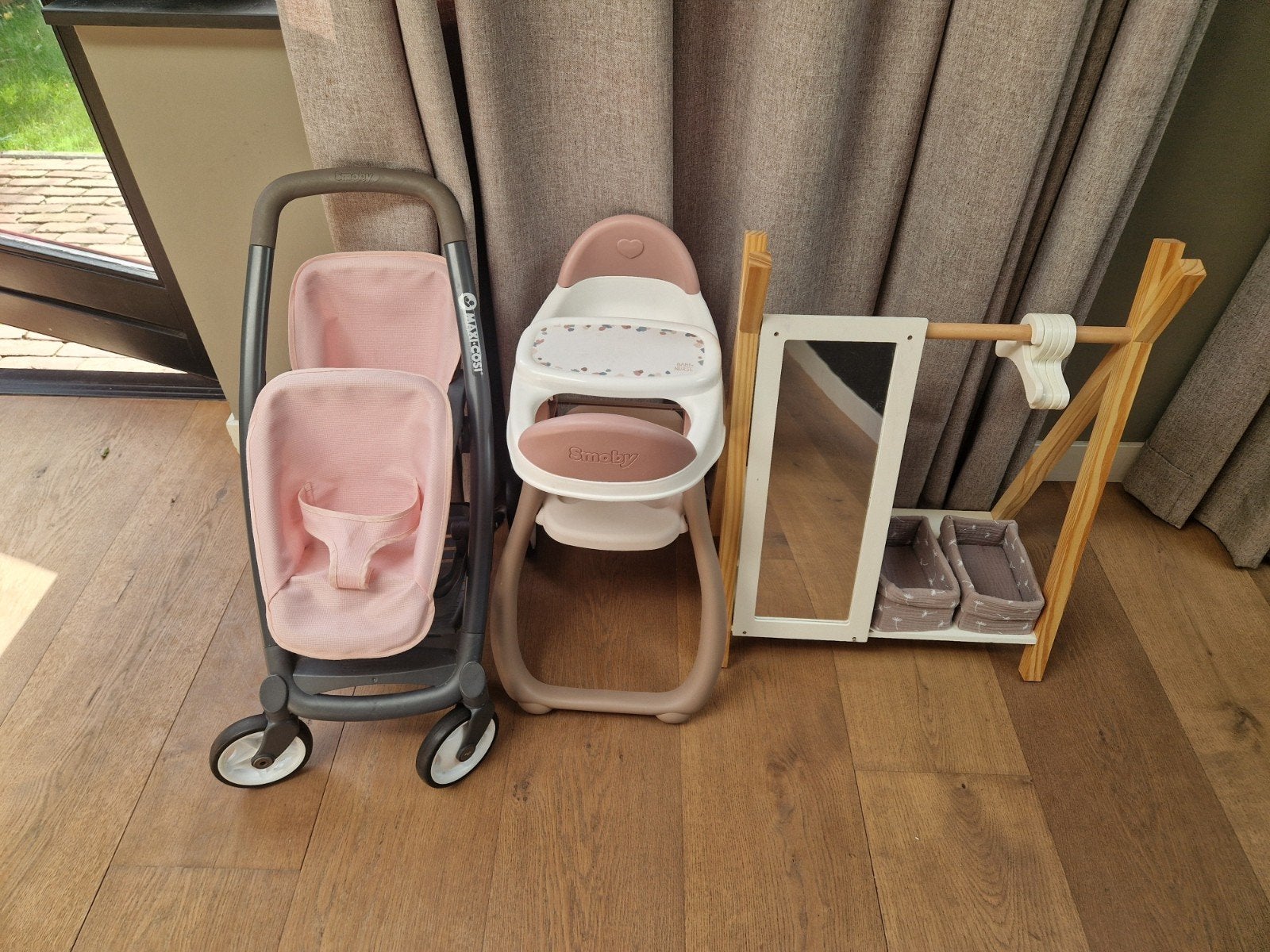 Smoby kinderwagen, kinderstoel en Musterkind kledingkast, Ophalen, Gebruikt, Meisje