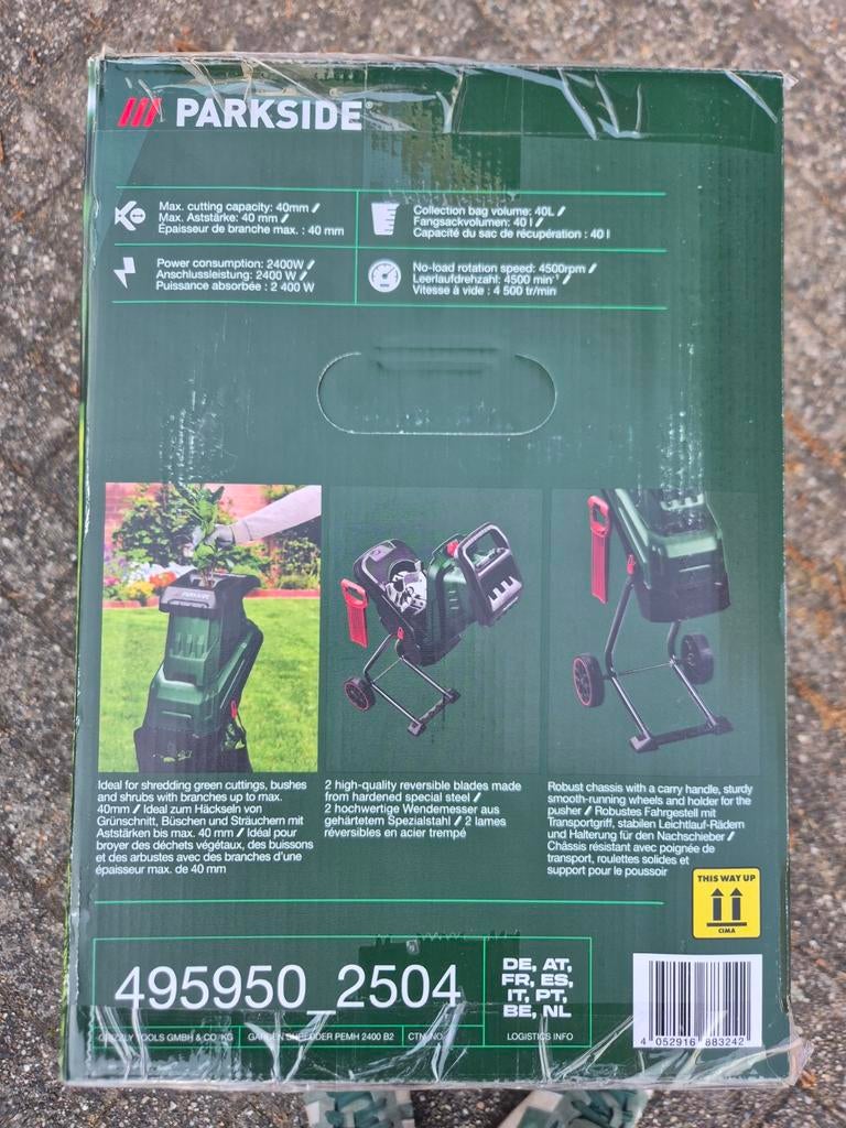 Parkside hakselaar 2400 W elektrische houtversnipperaar, Tuin en Terras, Hakselaars, Nieuw, Ophalen of Verzenden, Parkside, Met opvangzak