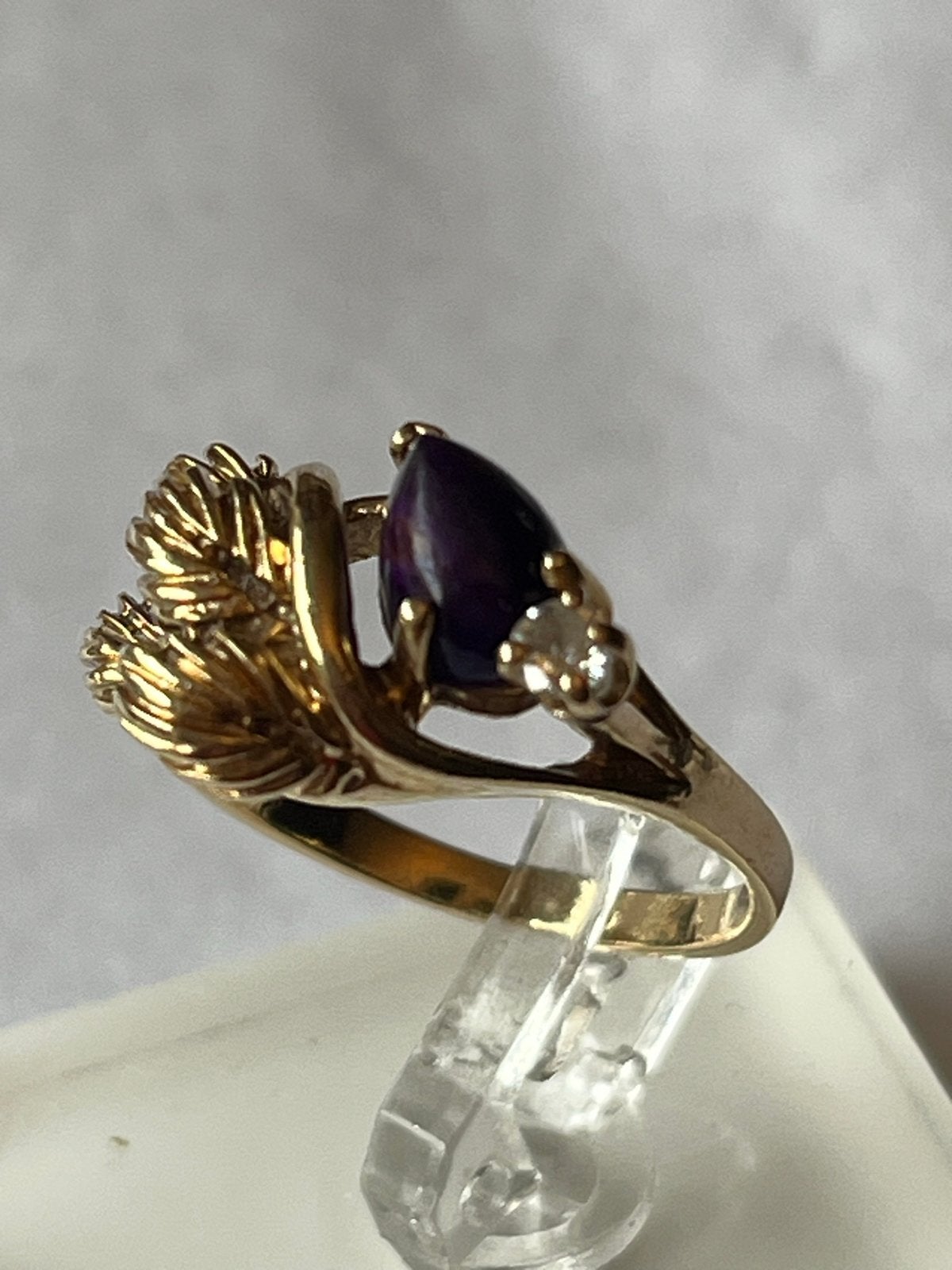 Florale gouden ring met Amethist en diamant, maat 16,5, Verzenden, Met edelsteen, Dame, Goud