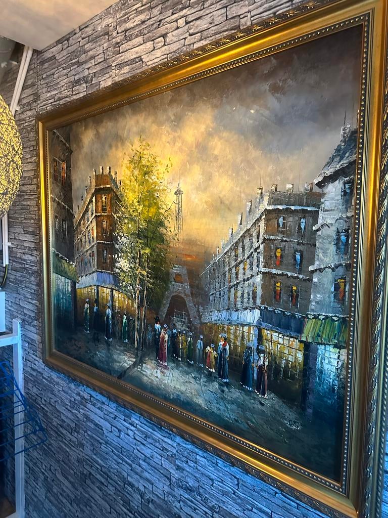 Groot Schilderij Parijs met Eiffeltoren - Olieverf, Ophalen