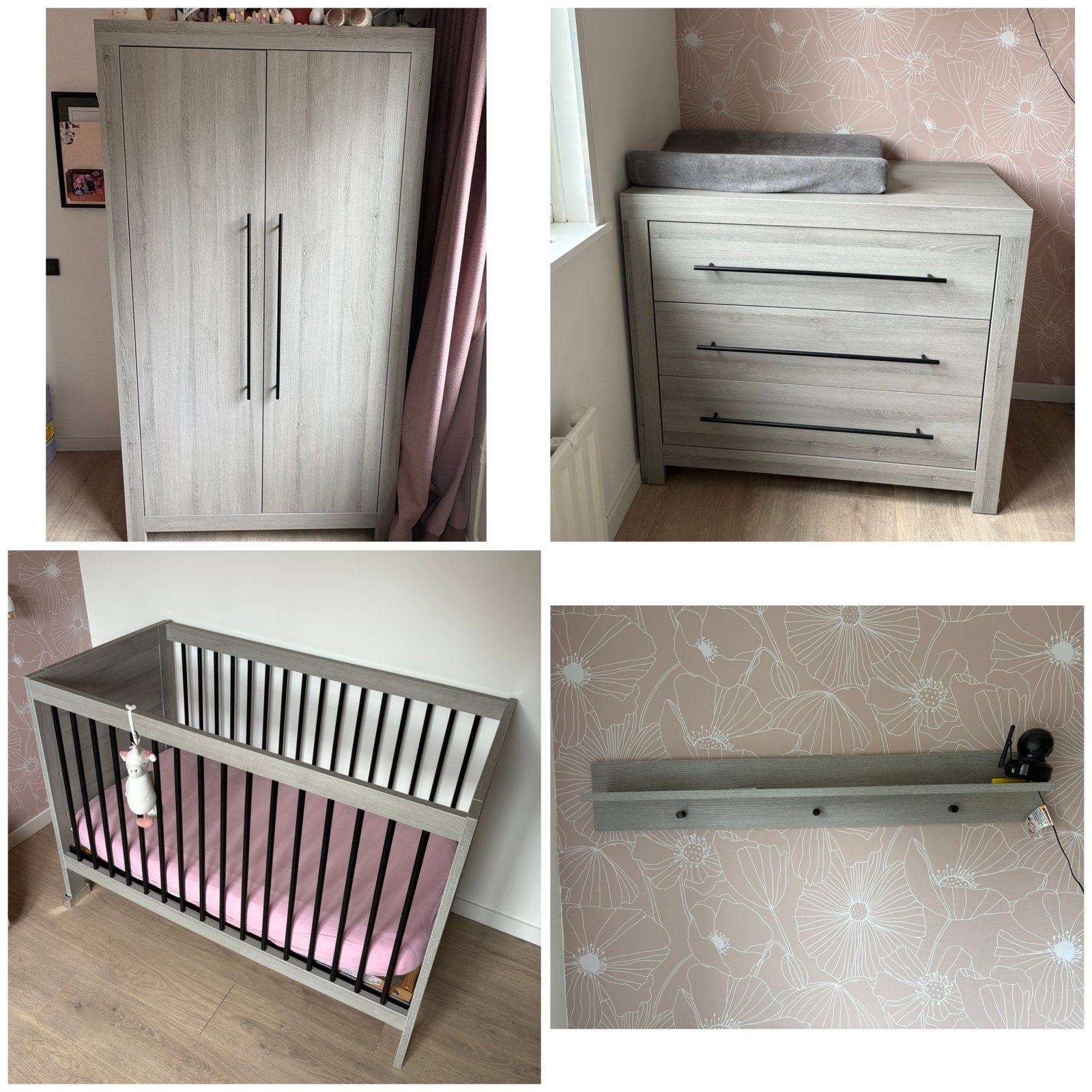Complete babykamer Vittoria Grijs Houtlook/zwart, Ophalen, Zo goed als nieuw, Jongetje of Meisje