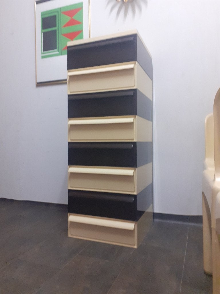 Kartell ladenkast 8 lades bruin creme jaren 70 design retro, Kunststof, Gebruikt, 5 laden of meer, ?