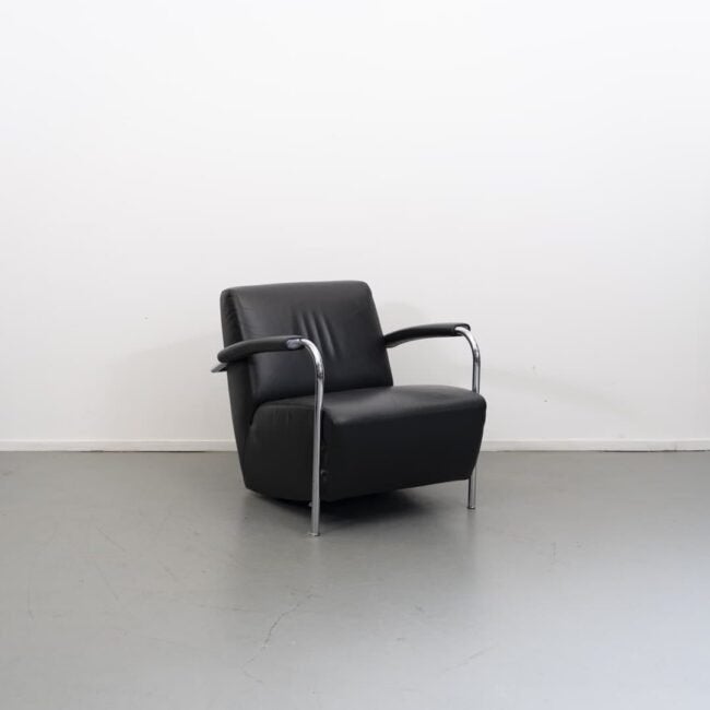 Leolux Scylla Laag Fauteuil Zwart Leer, Niet ingevuld, Gebruikt, Niet ingevuld, Niet ingevuld