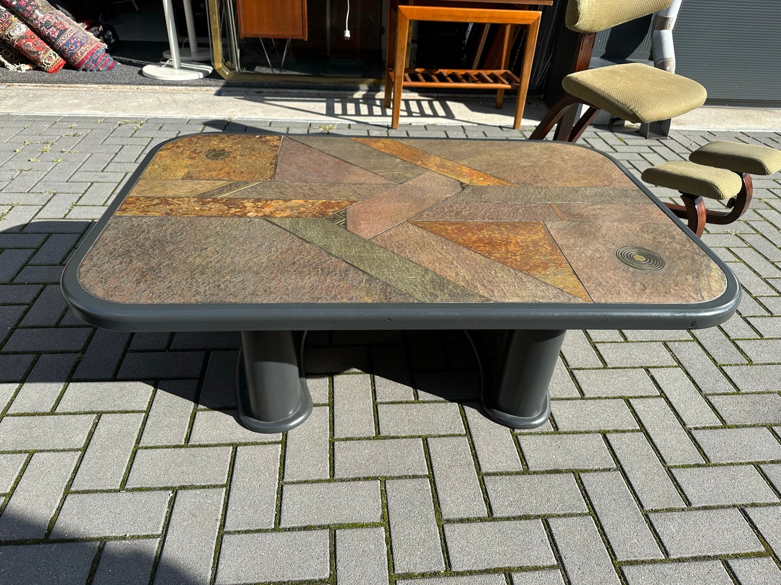 Salontafel met leistenen blad - Uniek design, Overige materialen, 100 tot 150 cm, Gijpsvintage, Info@gijpsvintage.nl