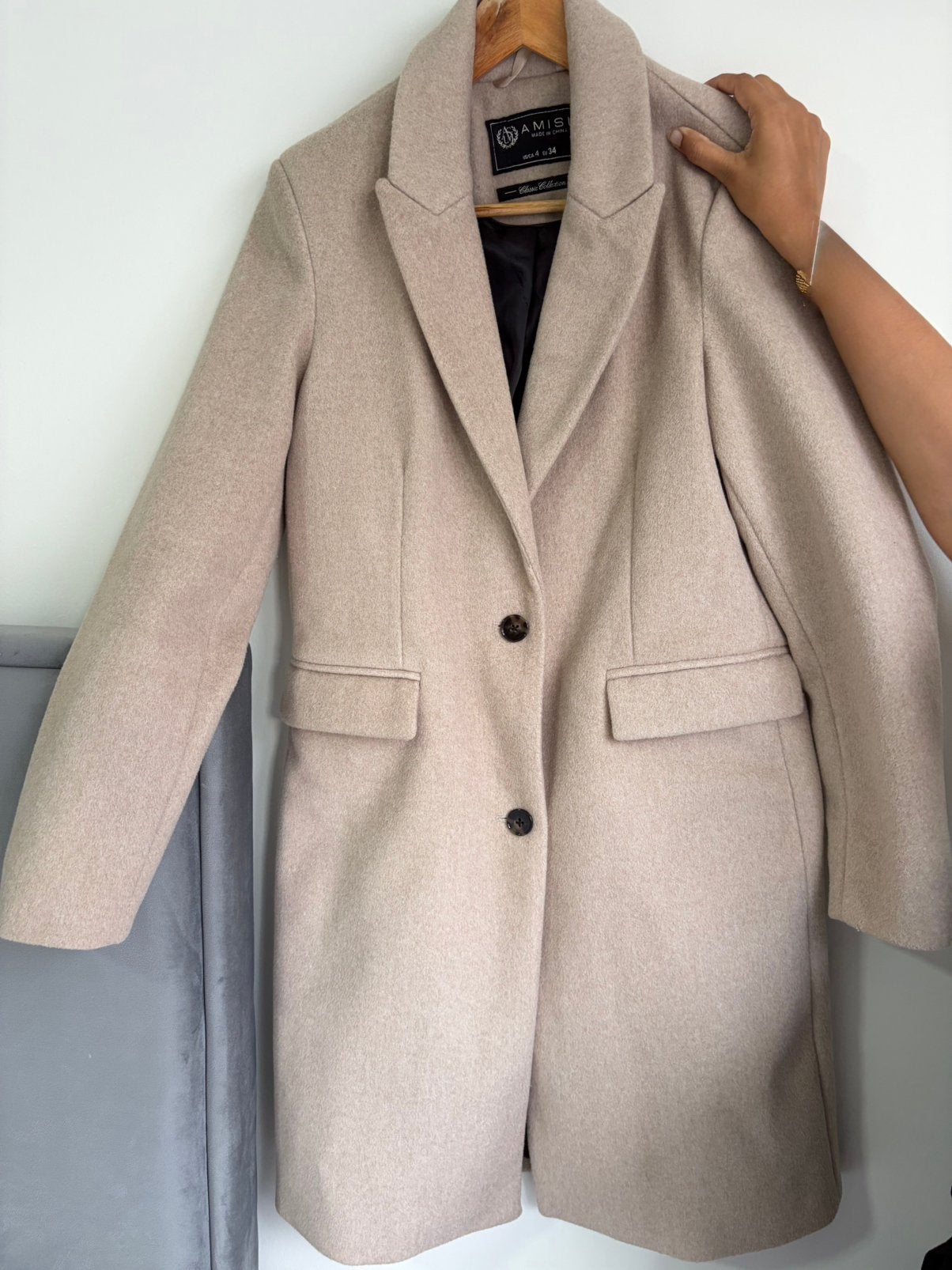 Elegante Beige Damesjas / Overcoat – Maat EU 34 –, Ophalen of Verzenden, Zo goed als nieuw, Maat 34 (XS) of kleiner, Beige