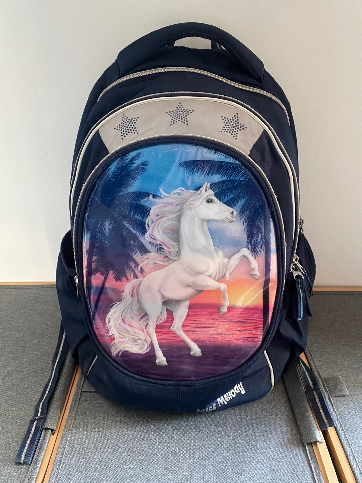 Paarden rugzak/schooltas Miss Melody, Sieraden, Tassen en Uiterlijk, Ophalen of Verzenden, Gebruikt, Blauw, Rugtas