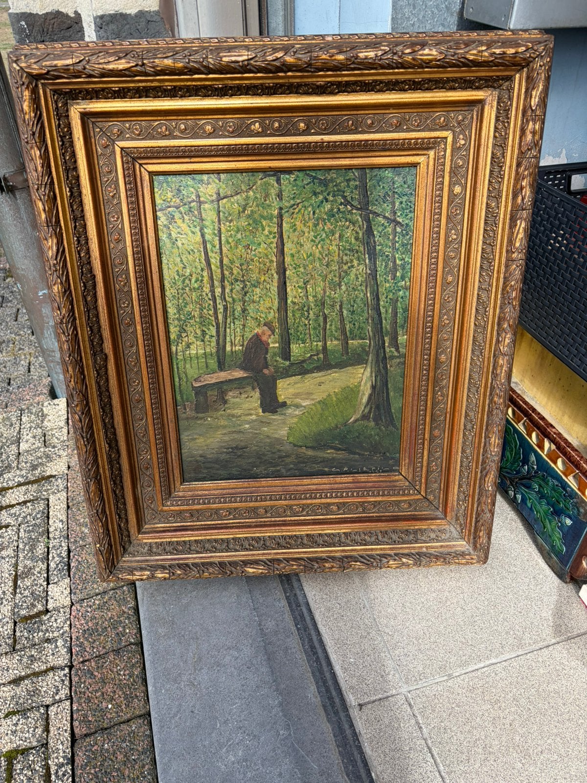 Antiek schilderij olie op paneel gesigneerd, Ophalen