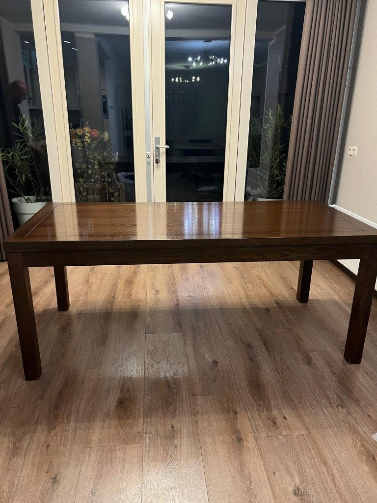 Houten eettafel te koop, Ophalen, Gebruikt, 100 tot 150 cm, Vierkant