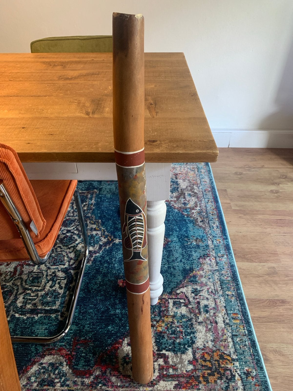 Didgeridoo met vissenprint - Geen bijenwas op mondstuk, Muziek en Instrumenten, Blaasinstrumenten | Didgeridoos, Ophalen of Verzenden