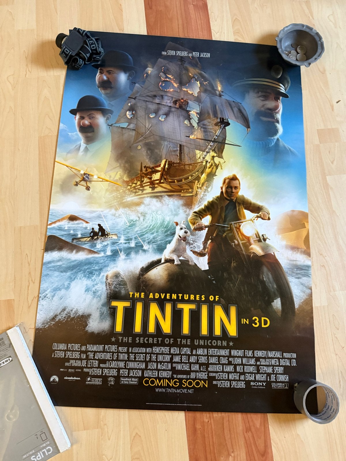 Kuifje Filmposter - The Adventures of Tintin 3D, Ophalen of Verzenden, Zo goed als nieuw