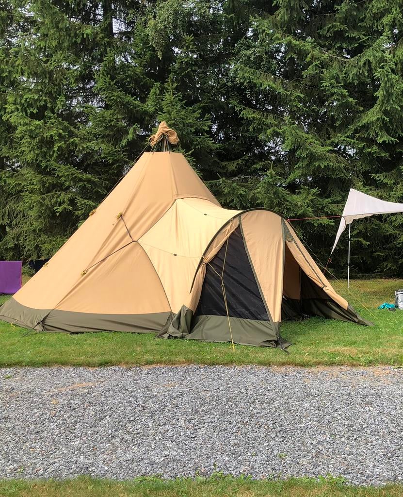 Tentipi safari tent 9CP met porch en houtkachel, Ophalen of Verzenden, Zo goed als nieuw