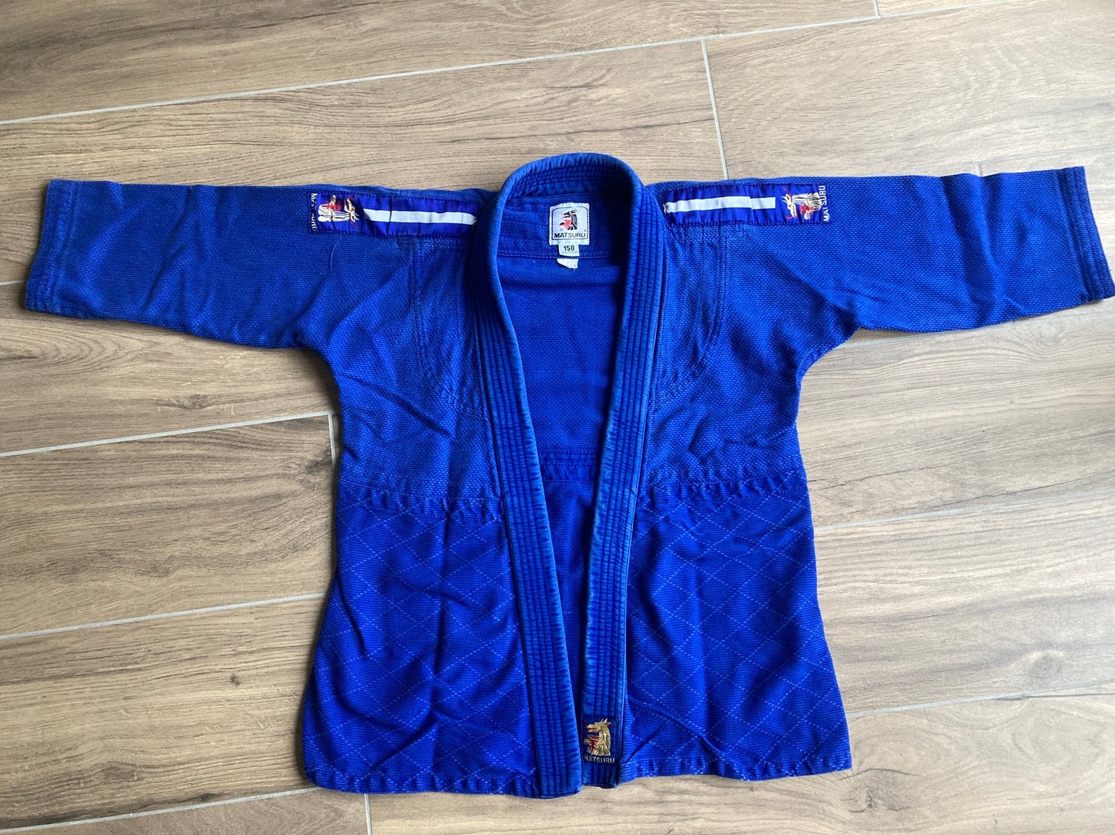 Judo jas Matsuru blauw maat 150, Gebruikt, Maat XS of kleiner, Judo, Ophalen of Verzenden