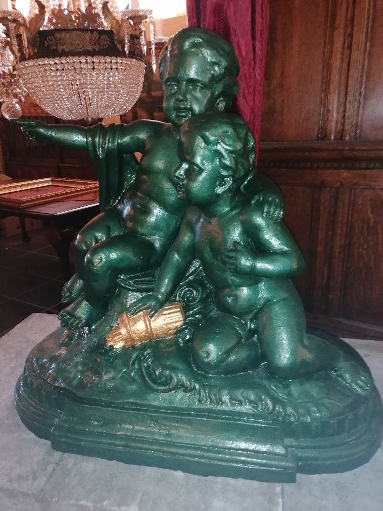 groot antiek beelden groep in gietijzer, Antiek en Kunst, Ophalen