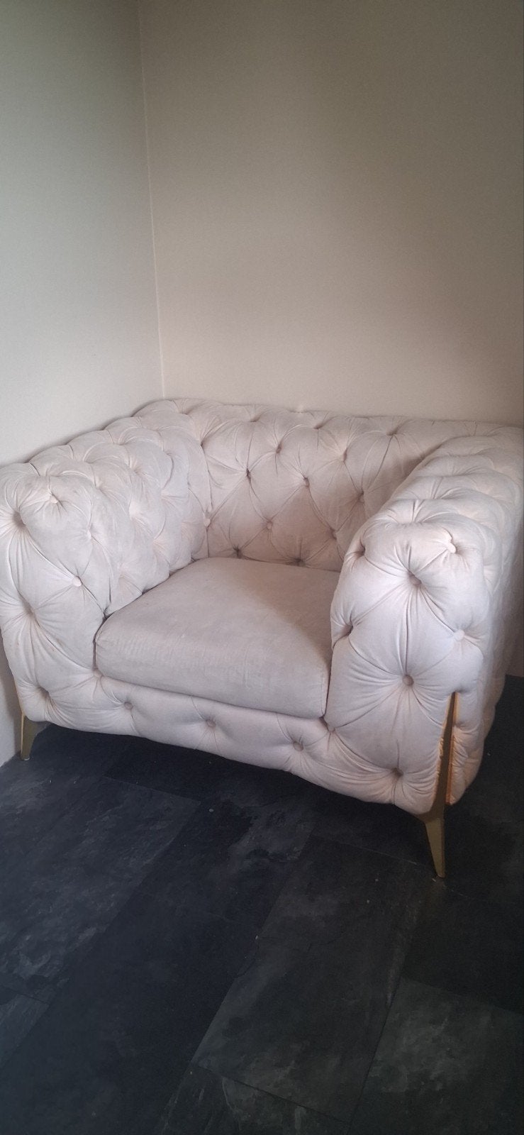 fauteuil chesterfield look crème velvet stof, Huis en Inrichting, Ophalen, Eenpersoons, 75 tot 100 cm, Minder dan 150 cm