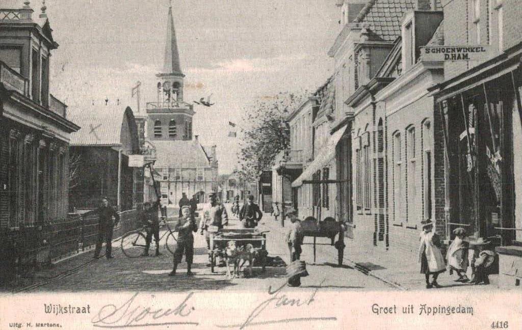 1905 Appingedam, Wijkstraat, hondenkar, Ophalen of Verzenden, Voor 1920, Gelopen, Groningen
