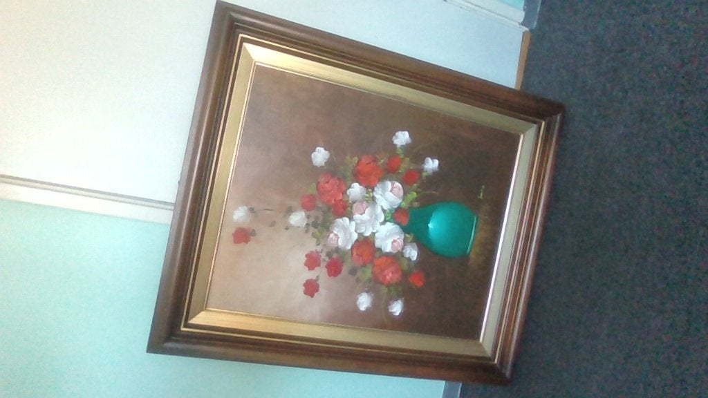Schilderij met bloemen, Ophalen, Acrylverf, Textiel, Gesigneerd