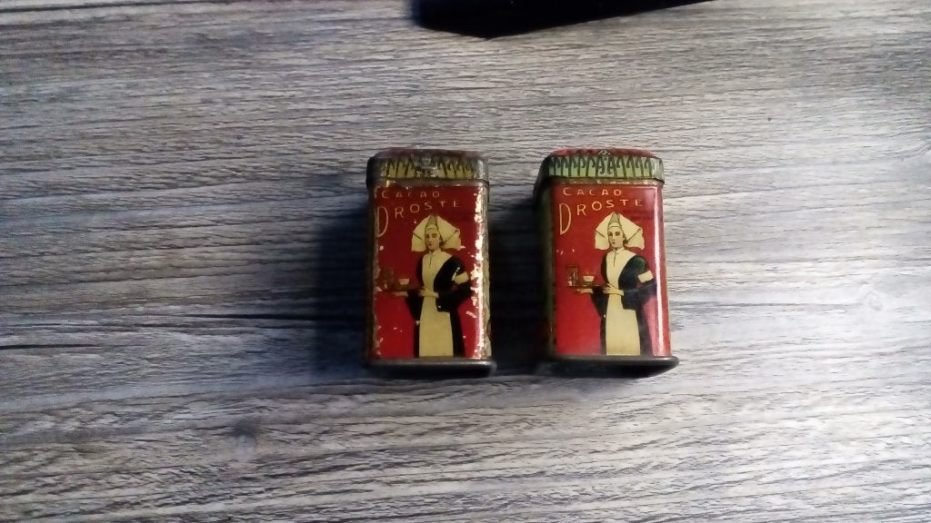 2 stuks cacao droste monsterblikjes, Verzamelen, Blikken, Ophalen of Verzenden, Gebruikt, Overige, Droste