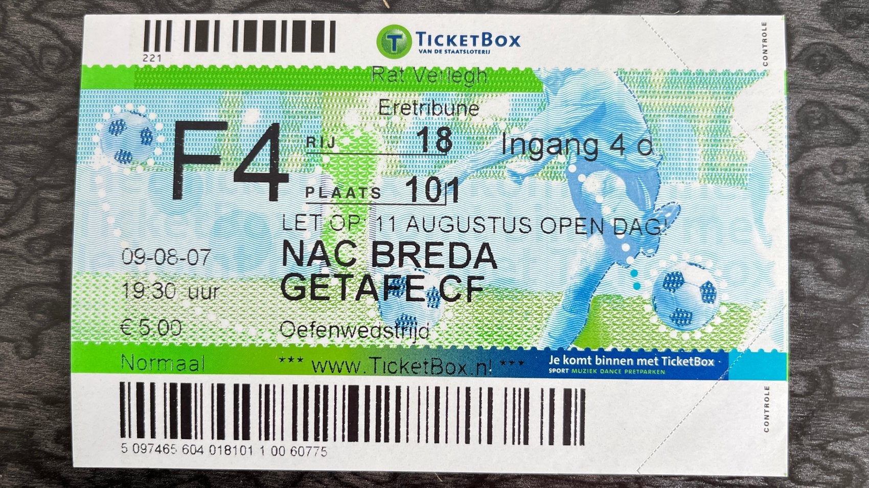 Ticket NAC Breda - Getafe CF 09-08-2007, Verzenden, Gebruikt, NAC Breda, Overige typen