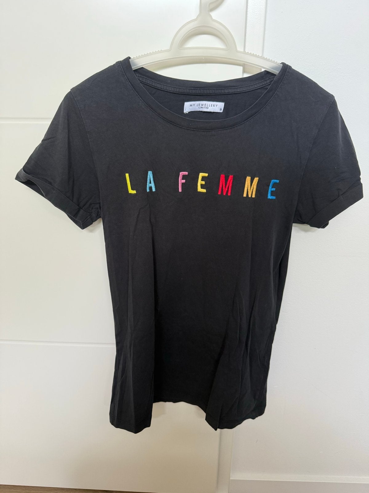 Zwart T-shirt 'LA FEMME' van My Jewellery Limited, Kleding | Dames, Maat 38/40 (M), Zwart, Ophalen of Verzenden, Korte mouw