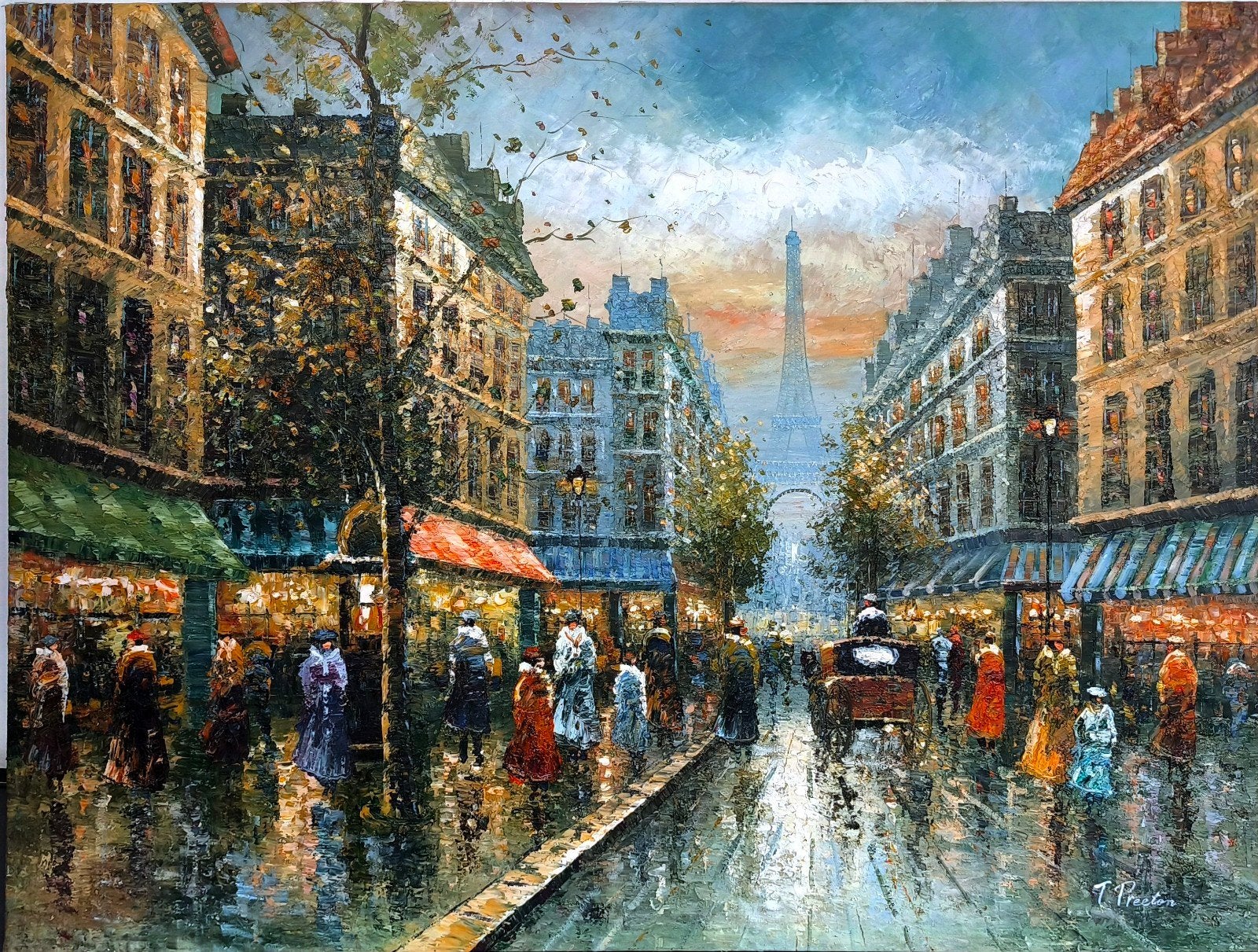 Schilderij Parijs Straatbeeld met Eiffeltoren, Ophalen of Verzenden