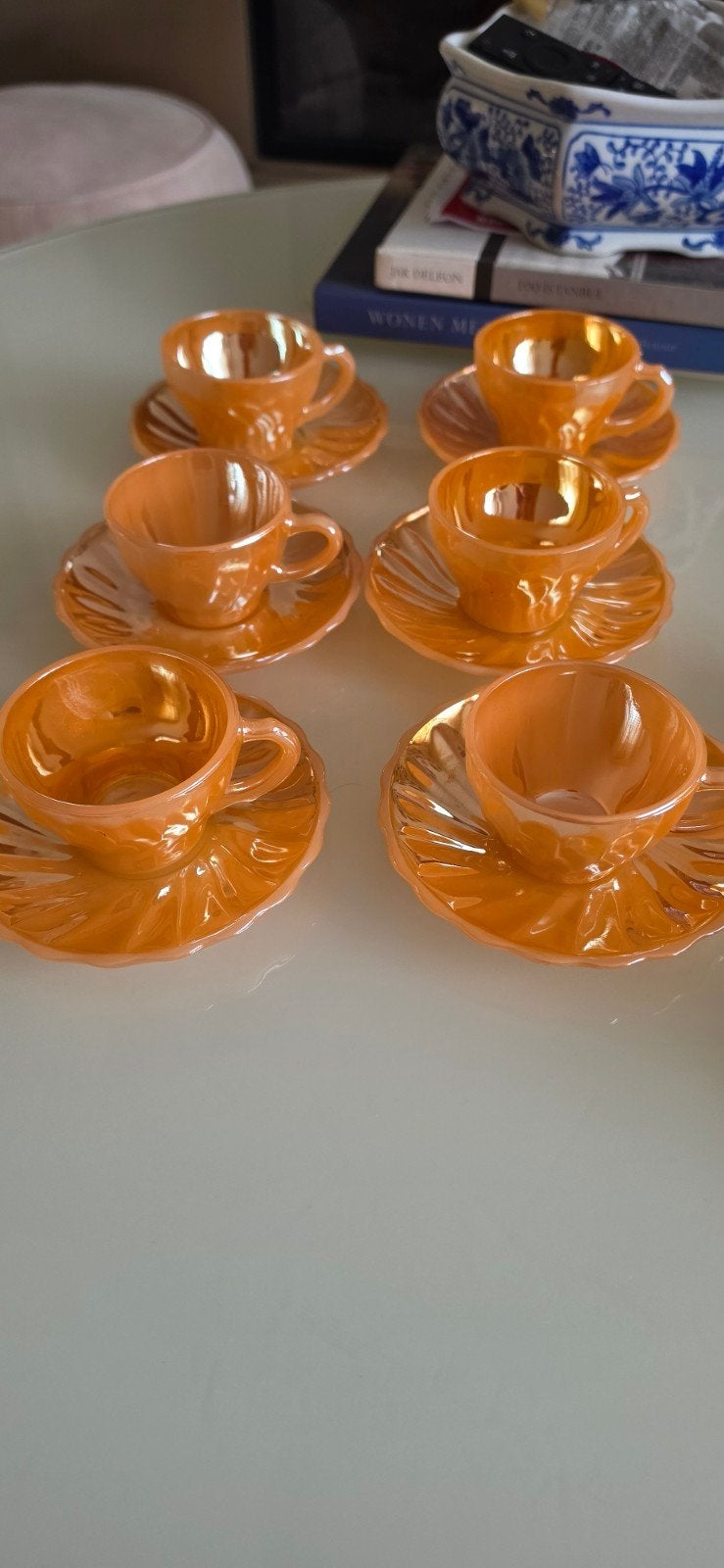 Vintage Anchor Hocking Fire King Perzikkleur kop en schotel, Antiek en Kunst, Antiek | Servies los, Ophalen of Verzenden