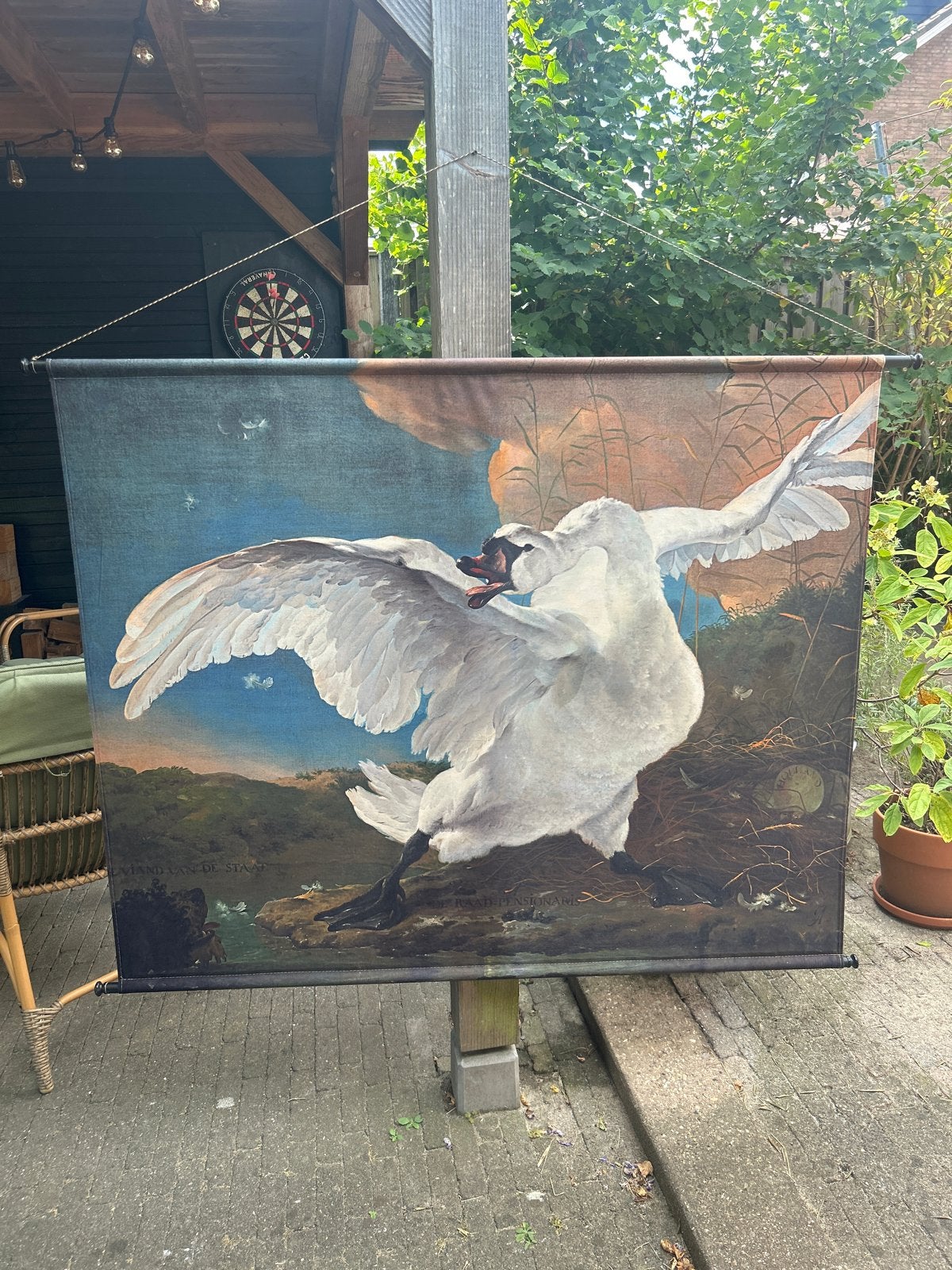 Reproductie "De bedreigde zwaan" Jan Asselijn, Antiek en Kunst, Kunst | Schilderijen | Klassiek, Doek, Dieren, Ophalen of Verzenden