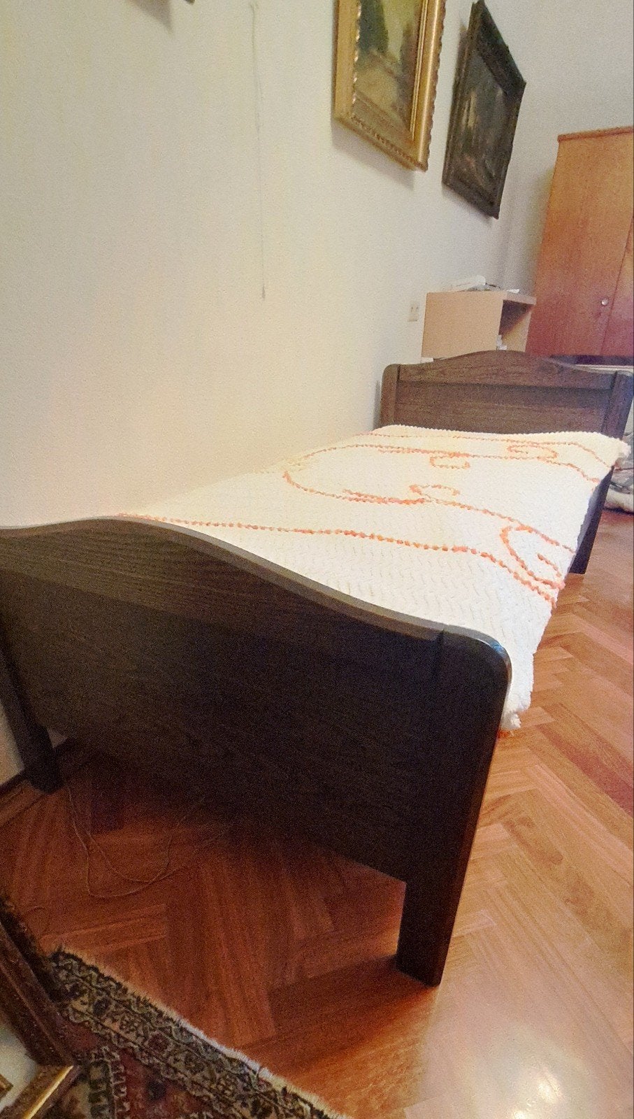 bruin houten Auping 1 persoons bed incl spiraal, Ophalen, 90 cm, Eenpersoons, Bruin