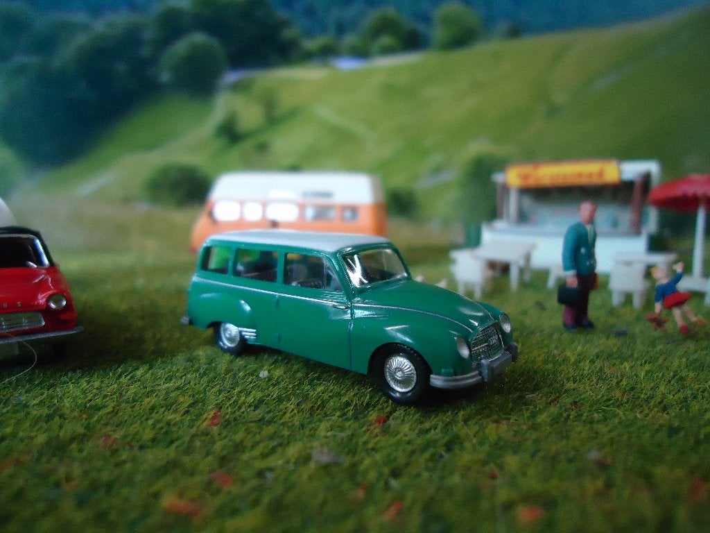 Auto Union 1000 / DKW F94 Universal - Wiking groen + wit dak, Ophalen of Verzenden, Zo goed als nieuw, Auto, Wiking