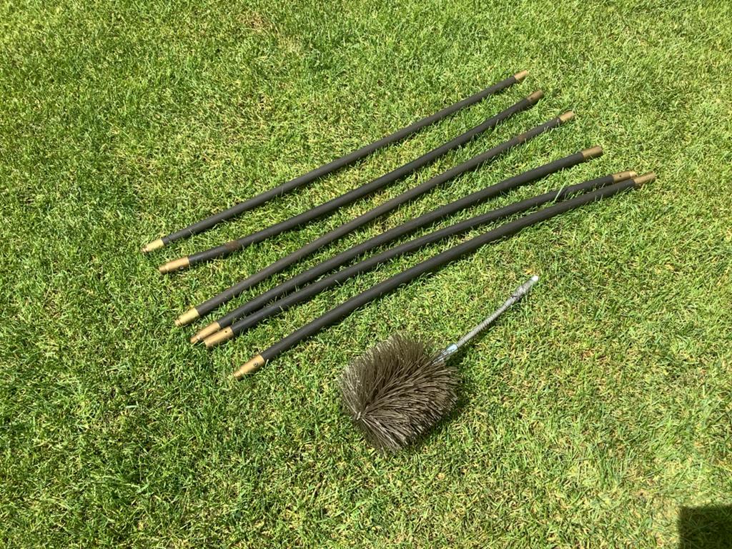 Schoorsteenveger set - borstel voor RVS pijp, Ophalen of Verzenden, Gebruikt, Hout, Houtkachel