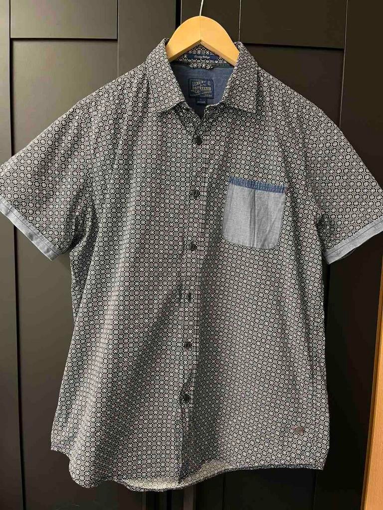 Heren overhemd met korte mouwen en patroon, Kleding | Heren, Luxury Distressed, Zwart, Ophalen of Verzenden, Zo goed als nieuw