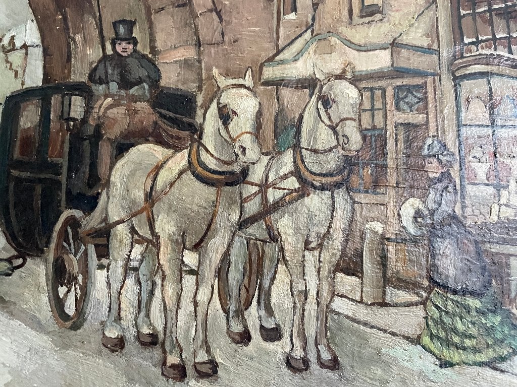 Anton Pieck "De locatie is De Sassenpoort in Zwolle"., Ophalen, Doek, Realistisch, Gesigneerd