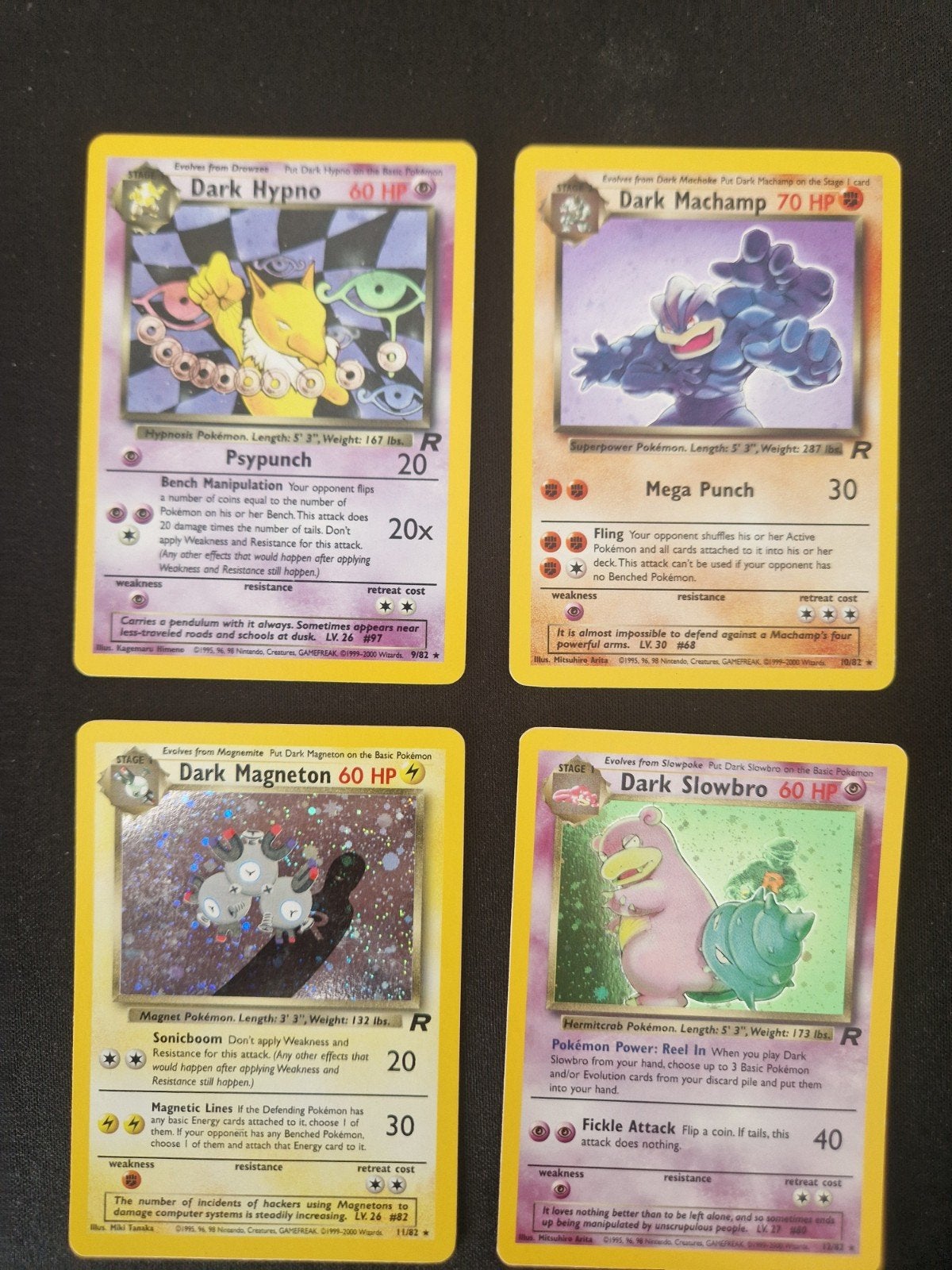 Team Rocket Pokémon holo kaarten. Tcg Wotc Machamp 9 tm 12, Ophalen of Verzenden, Zo goed als nieuw, Meerdere kaarten, Foil