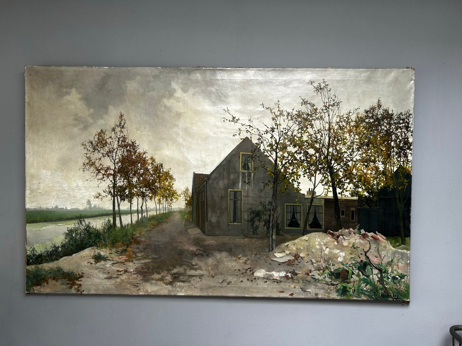 Schilderij Paul van der Ven - Landschap met boerderij, Doek, Realistisch, Ophalen of Verzenden, Gesigneerd