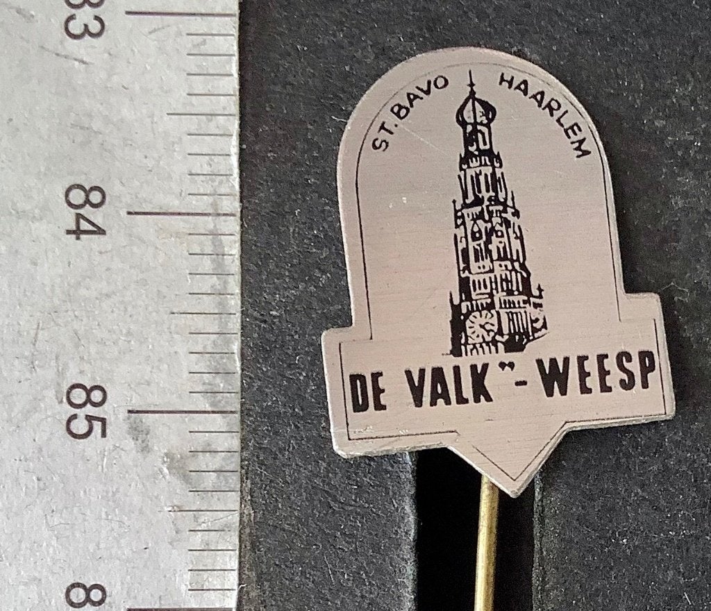 speld, Weesp, de Valk, St. Bavo Haarlem (AW, Verzamelen, Ophalen of Verzenden, Gebruikt, Overige onderwerpen, Speldje of Pin