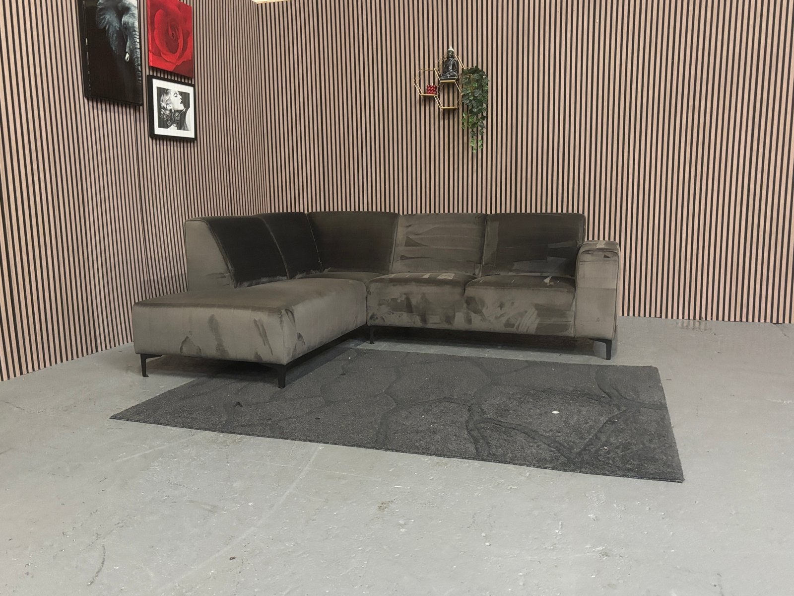 GRATIS LEVERING Velvet Hoekbank Antraciet 240x200 GEREINIGD, Hoekbank, Ophalen of Verzenden, Zo goed als nieuw, 150 cm of meer