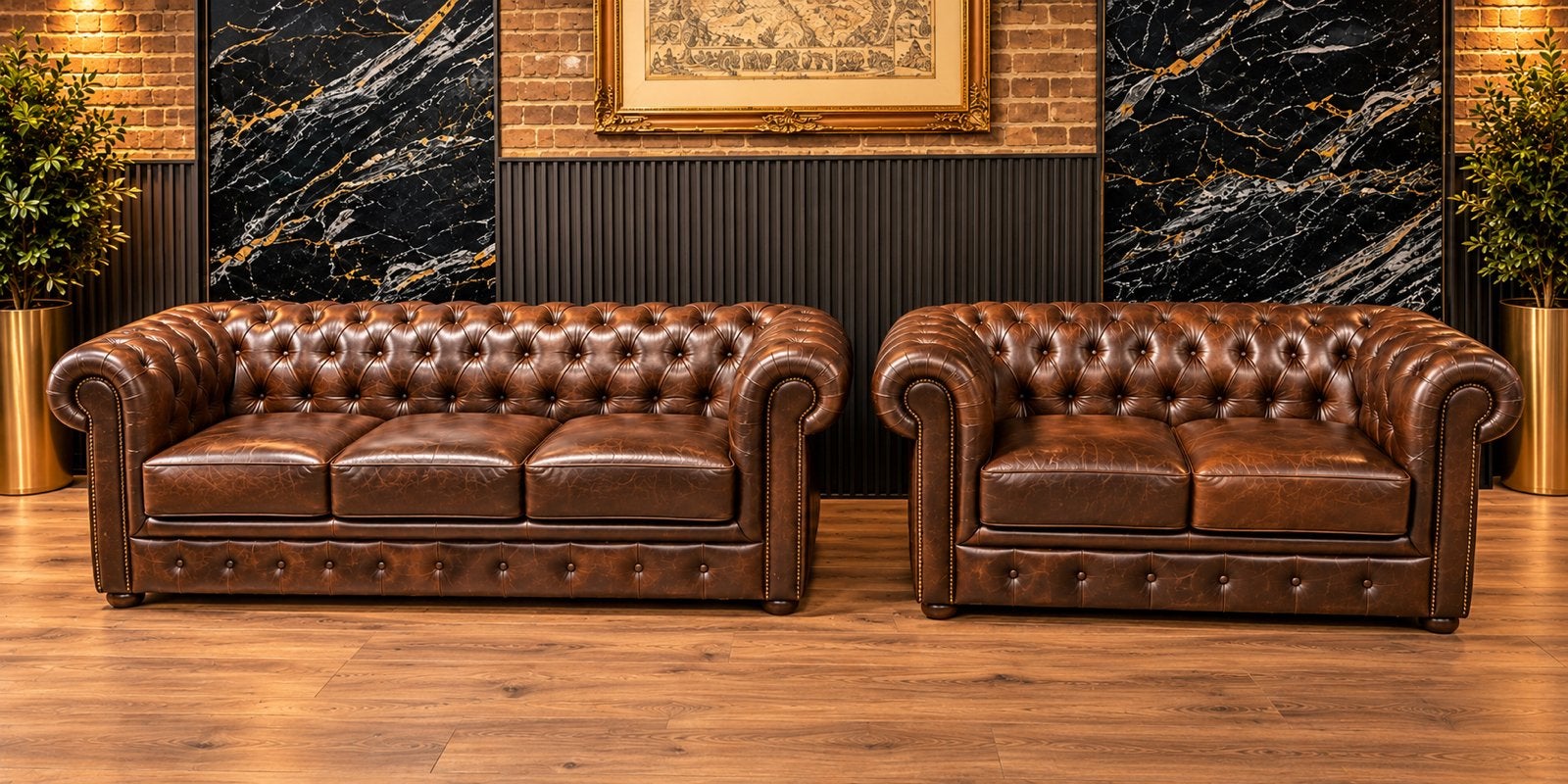 Luxe Chesterfield Lederen Bankstel 3 + 2 Zits !!, Huis en Inrichting, Ophalen of Verzenden, Zo goed als nieuw, 75 tot 100 cm