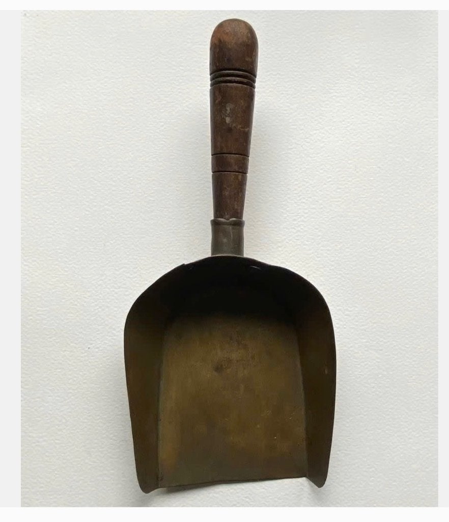 Vintage grutterschep koper, houten handvat 28,5 cm, Ophalen of Verzenden