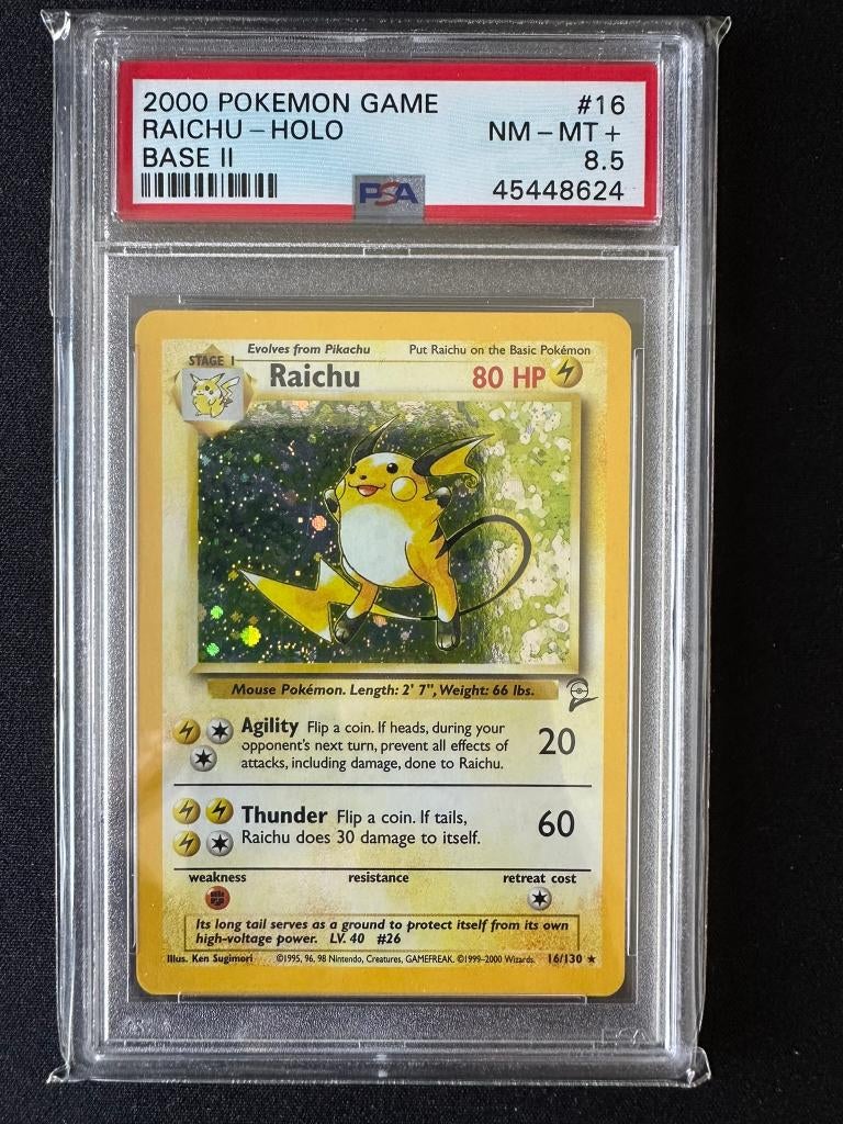 Raichu holo base set 2 psa 8.5, Ophalen of Verzenden, Zo goed als nieuw, Losse kaart