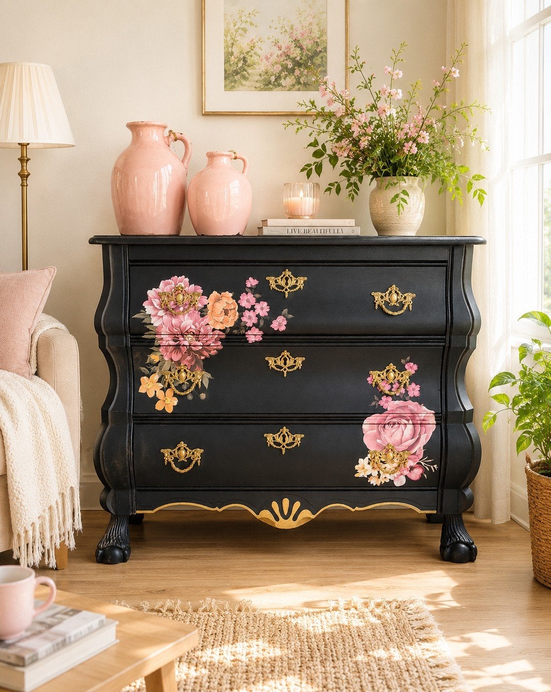 Stijlvol zwart buikkastje met een luxe touch, Ophalen, Gebruikt, 50 tot 100 cm, 3 of 4 laden