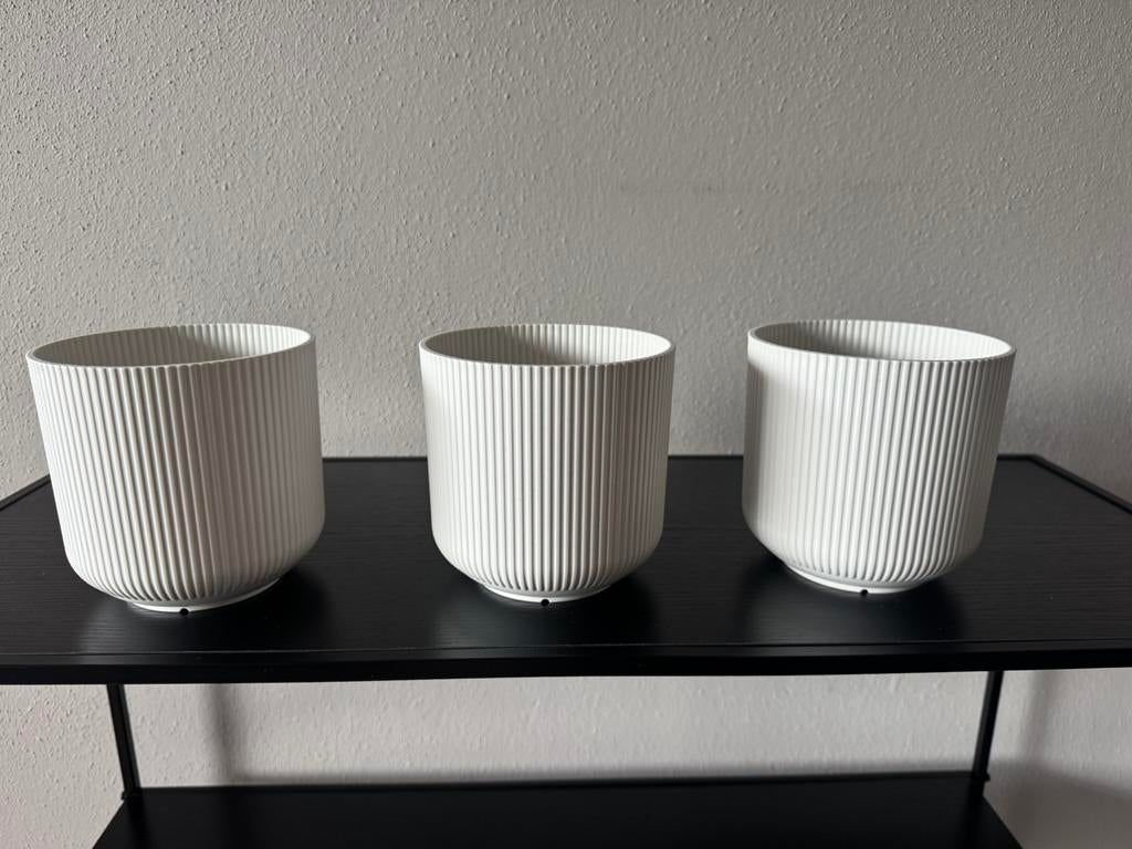 Bloempotten  kunststof (Hema) 3 stuks, Rond, Ophalen of Verzenden, Zo goed als nieuw, Aardewerk
