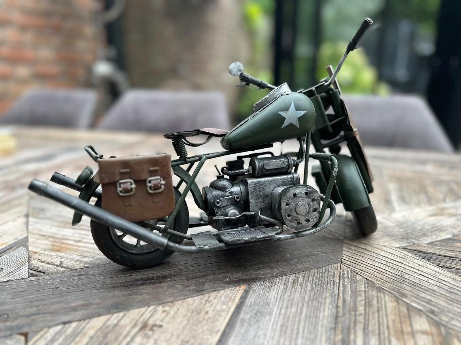 Tinnen Vintage Motorfiets Model -  35cm - gedetailleerd, Hobby en Vrije tijd, Zo goed als nieuw, Ophalen, Overige merken, Groter dan 1:32