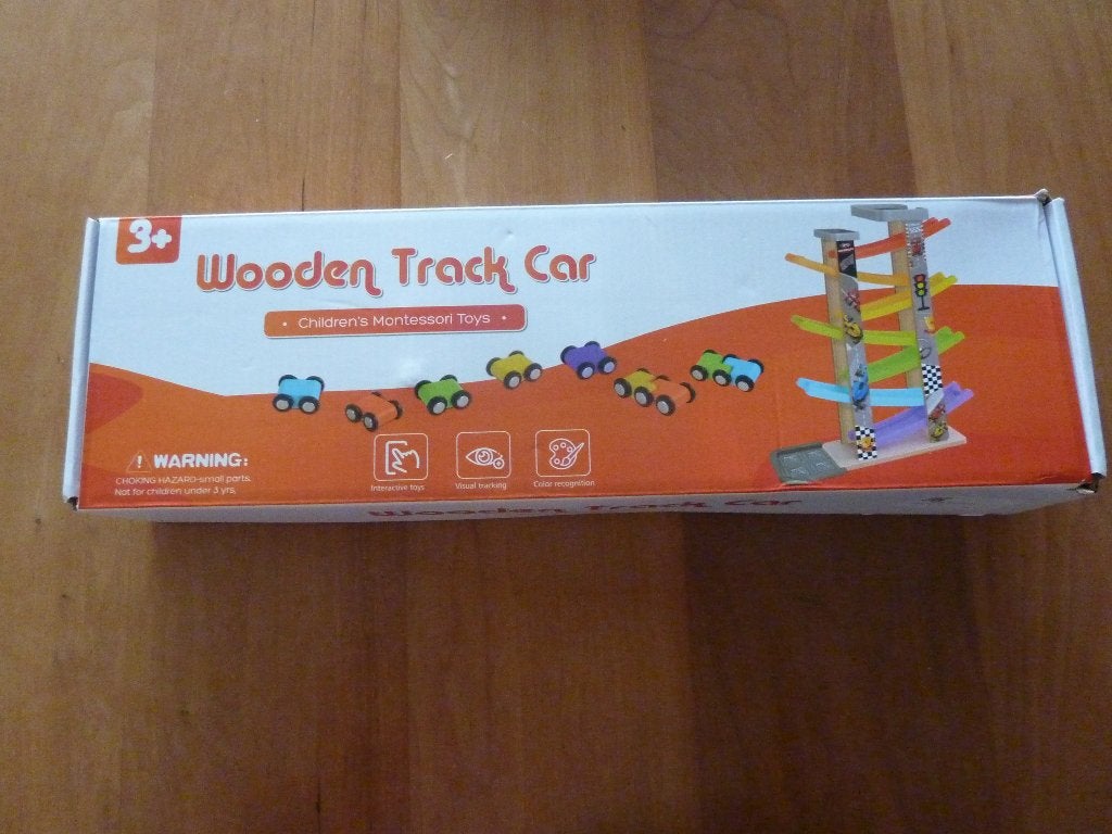 Houten Racebaan met Auto's - Montessori Speelgoed, Ophalen, Zo goed als nieuw, Rij- of Hobbelspeelgoed