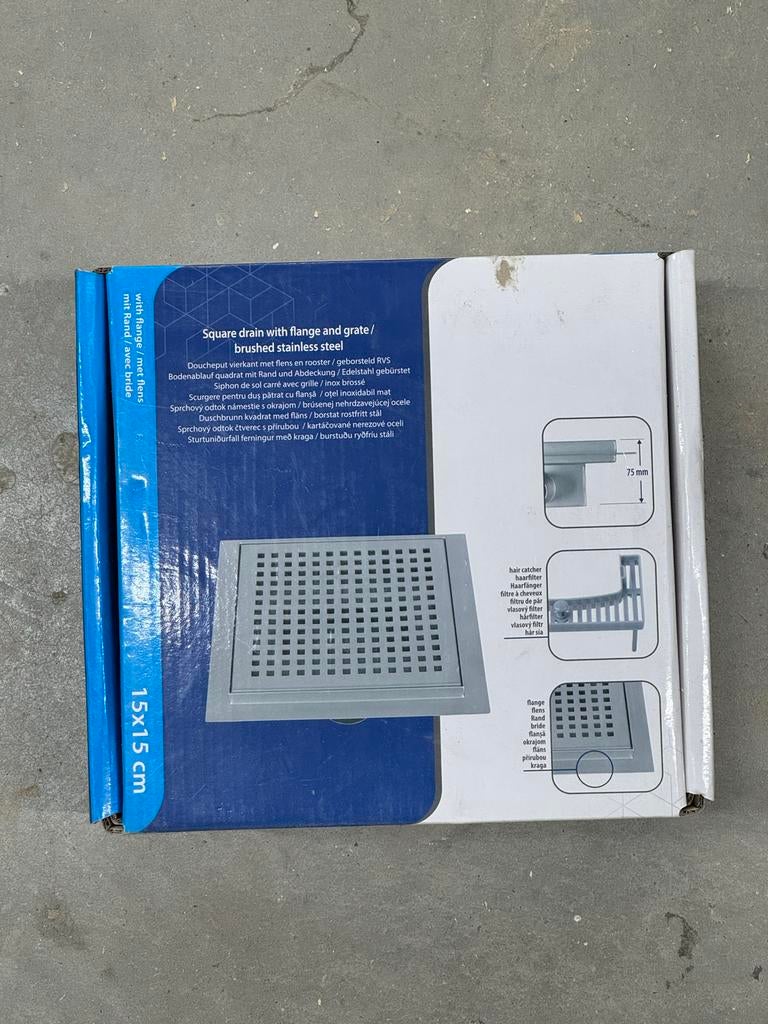 RVS Design Vloerput 15x15cm - Nieuw in verpakking, Ophalen, Nieuw, Rvs, Douche