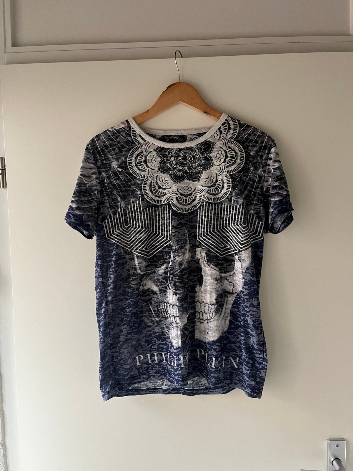 Philipp Plein T-shirt met schedelprint en strass, Kleding | Heren, Ophalen of Verzenden, Gedragen, Maat 48/50 (M), Blauw