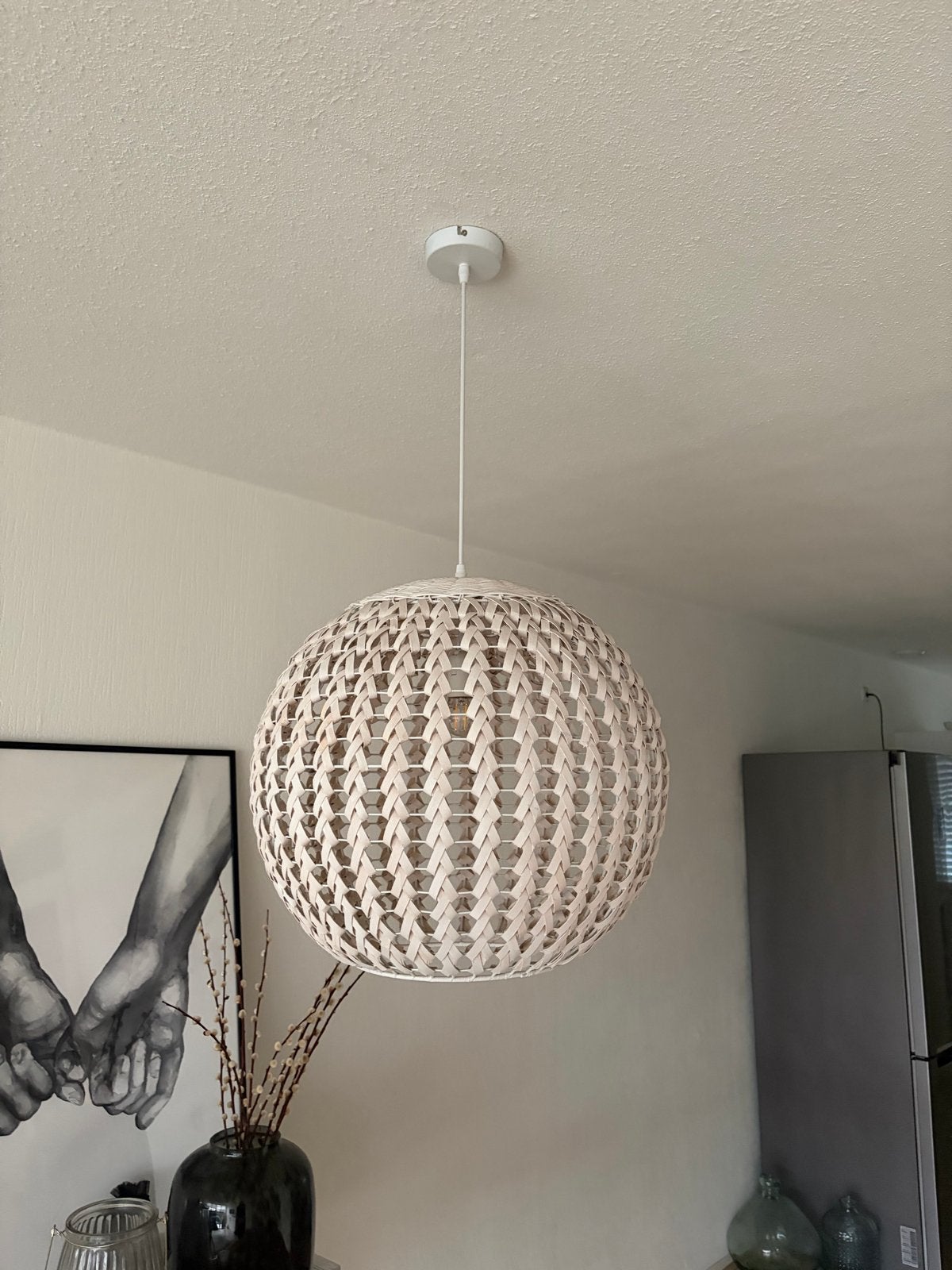 Mooie rotan hanglamp - perfect voor elke kamer!, Ophalen, Zo goed als nieuw, Natuurlijk materiaal, E27 (groot)