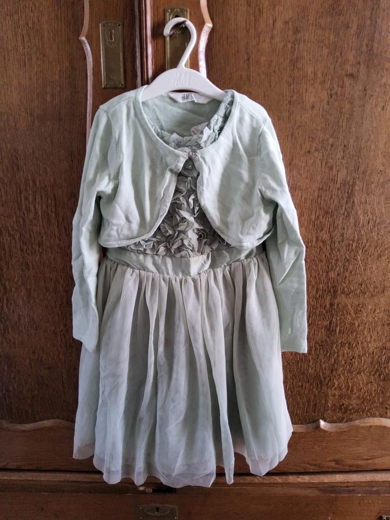 Mintgroene jurk en bolero H&M maat 116, Gebruikt, Meisje, H&M, Ophalen of Verzenden