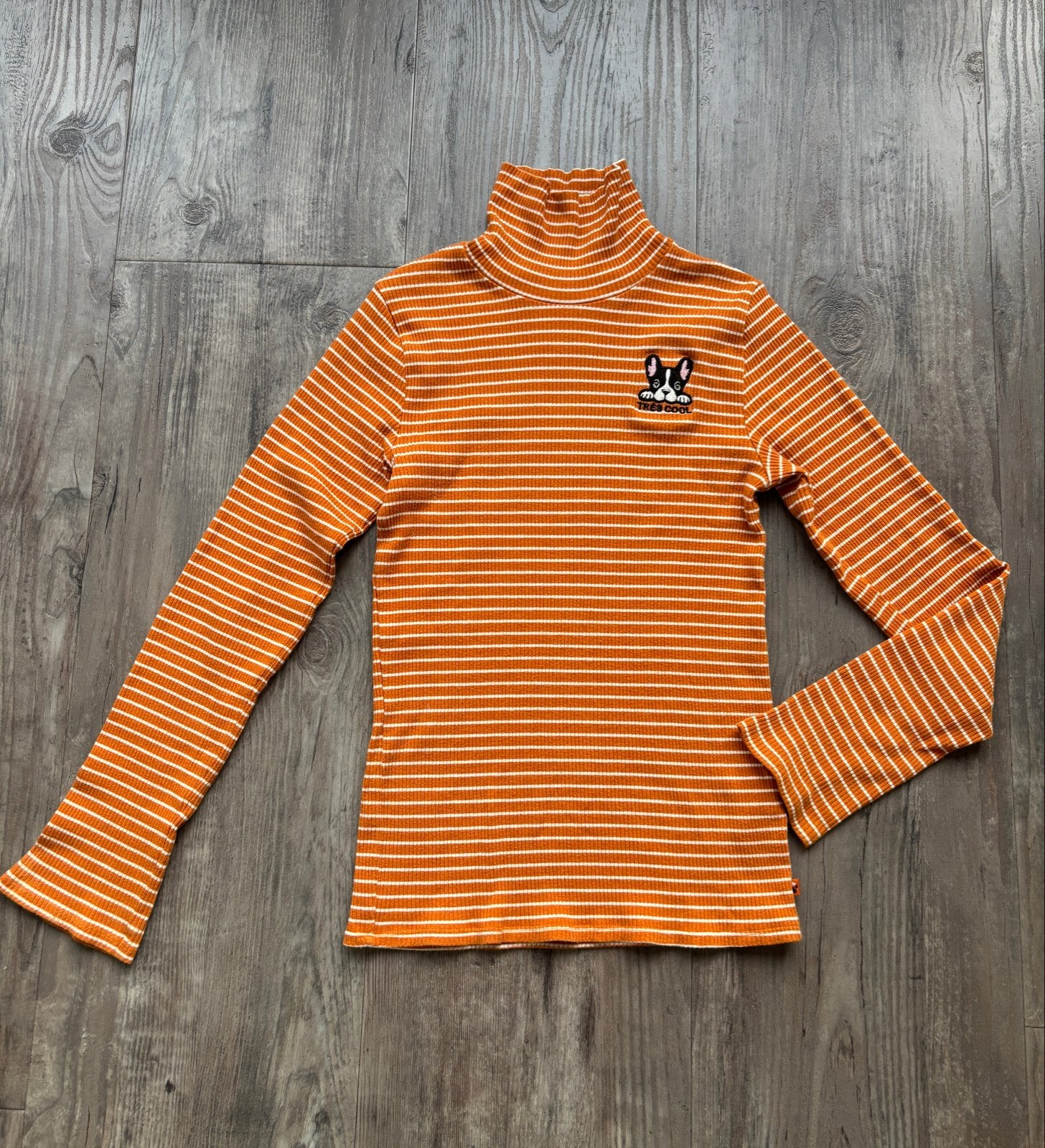 Oranje gestreepte coltrui/ longsleeve WE maat 146/152, Ophalen of Verzenden, Gebruikt, Jongen of Meisje, Shirt of Longsleeve