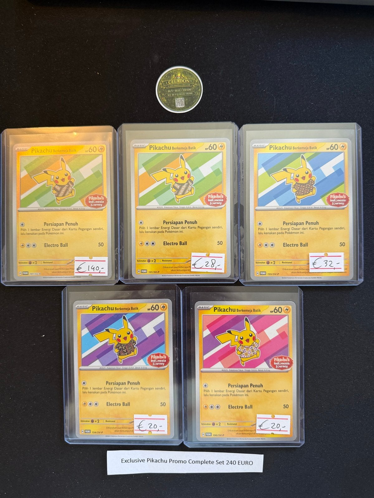Exclusieve Pikachu Promo Complete Set - 5 kaarten, Ophalen of Verzenden, Zo goed als nieuw, Meerdere kaarten